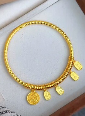 黄金色吉言招财猫手镯女款中式国
