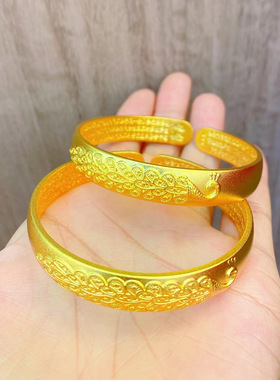越南沙金开口心经孔雀手镯黄铜镀