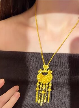 古法宫廷风百合如意称心锁项链镂