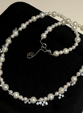 气泡方糖项链轻奢星云珍珠锁骨链