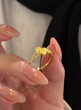 玫瑰花戒指越南沙金女款超温柔黄