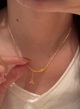古法黄金色小金鱼流苏鱼尾项链女