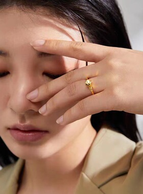 越南沙金冰块不规则戒指女款黄铜