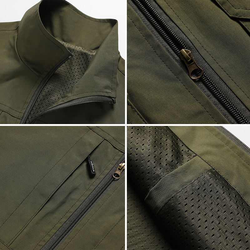 Middle-aged and elderly outdoor workwear vest for men 2026 spring and autumn stand-up collar casual zipper multi-pocket vest vest for men
