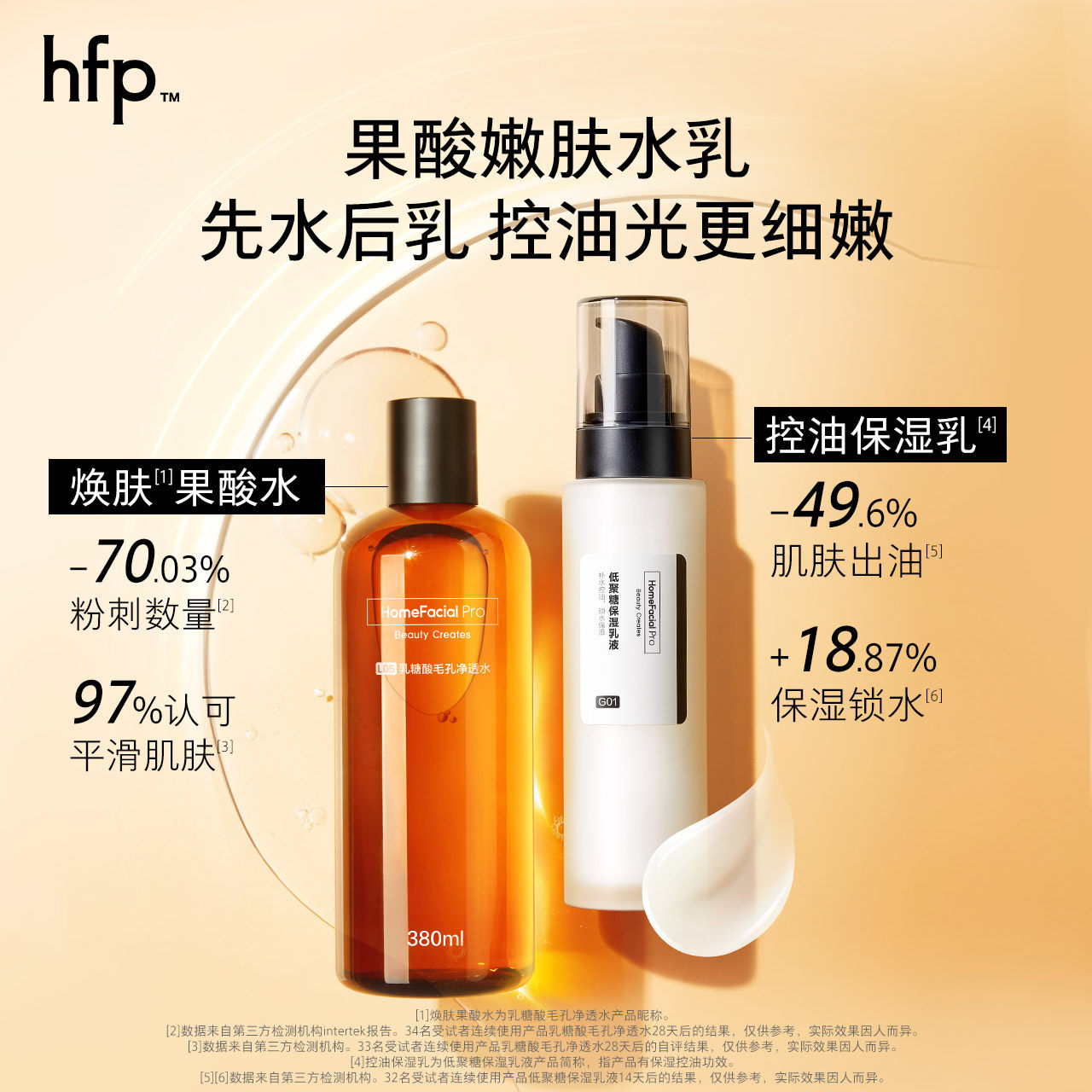 hfp乳糖酸水乳套装春夏清爽补水 HomeFacialPro面部护理套装