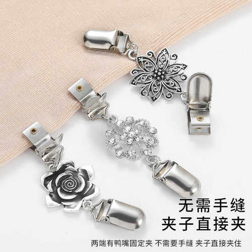 复古毛衣披肩夹镶钻合金丝巾扣防走光扣衣领围巾开衫连接扣配饰品 - 图2