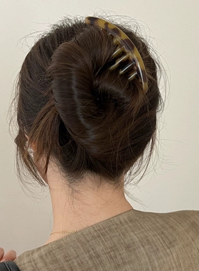 简约百搭豹纹七齿盘发发梳后脑勺女懒人丸子头插梳古风发饰头饰品