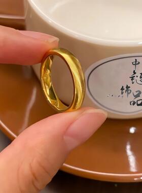 2026【久不掉色】亮金色猫眼戒指素圈波纹指环简约情侣对戒货源