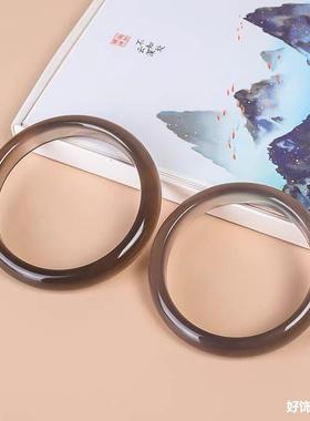 2026烟灰色玛瑙手镯玉髓正圈汉服饰品天然冰种玛瑙手镯女玉镯窄条