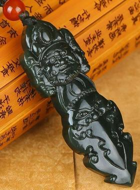 2026新疆和田玉青玉降魔杵吊坠双面雕刻男女款挂件转运玉坠