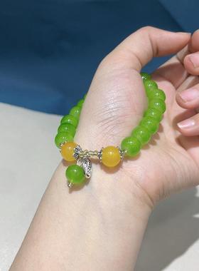 2026绿色琉璃搭配福牌手串简约百搭显白小众设计款手链男女款