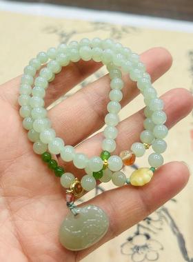 2026天然和田玉三圈晴水手串6mm手炼