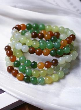 2026超值 天然和田玉多宝色圆珠款手链 配糖料碧玉黄口男女款玉石
