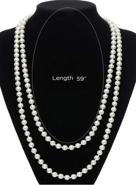 秋冬珍珠项链女链长款气质小香风双层锁骨多层长款毛衣链配饰优雅