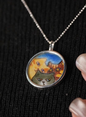 猫咪纯银项链原创设计女高级感礼物 银吊坠女 猫咪纪念项链可定制