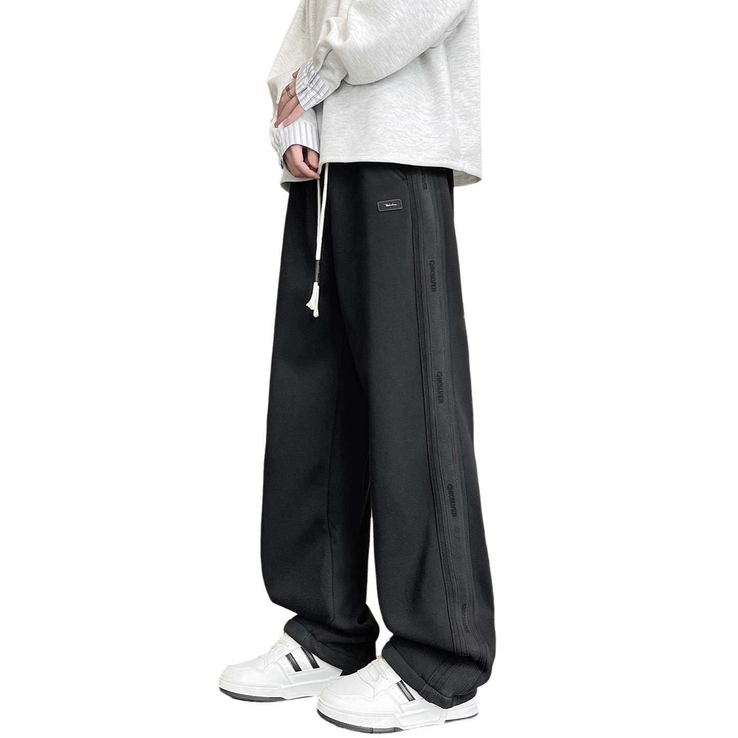 秋冬款加绒加厚裤子男孩初中学生宽松直筒长裤青少年大童休闲卫裤 - 图3