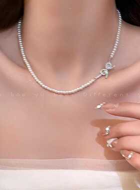 高级感爆款法式蝴蝶结珍珠项链女