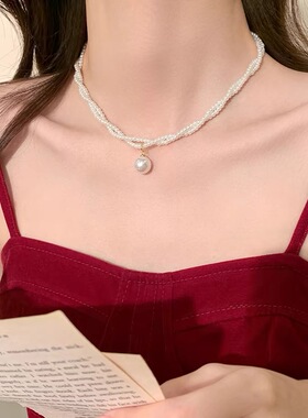 轻奢设计小米珠吊坠高级感锁骨链