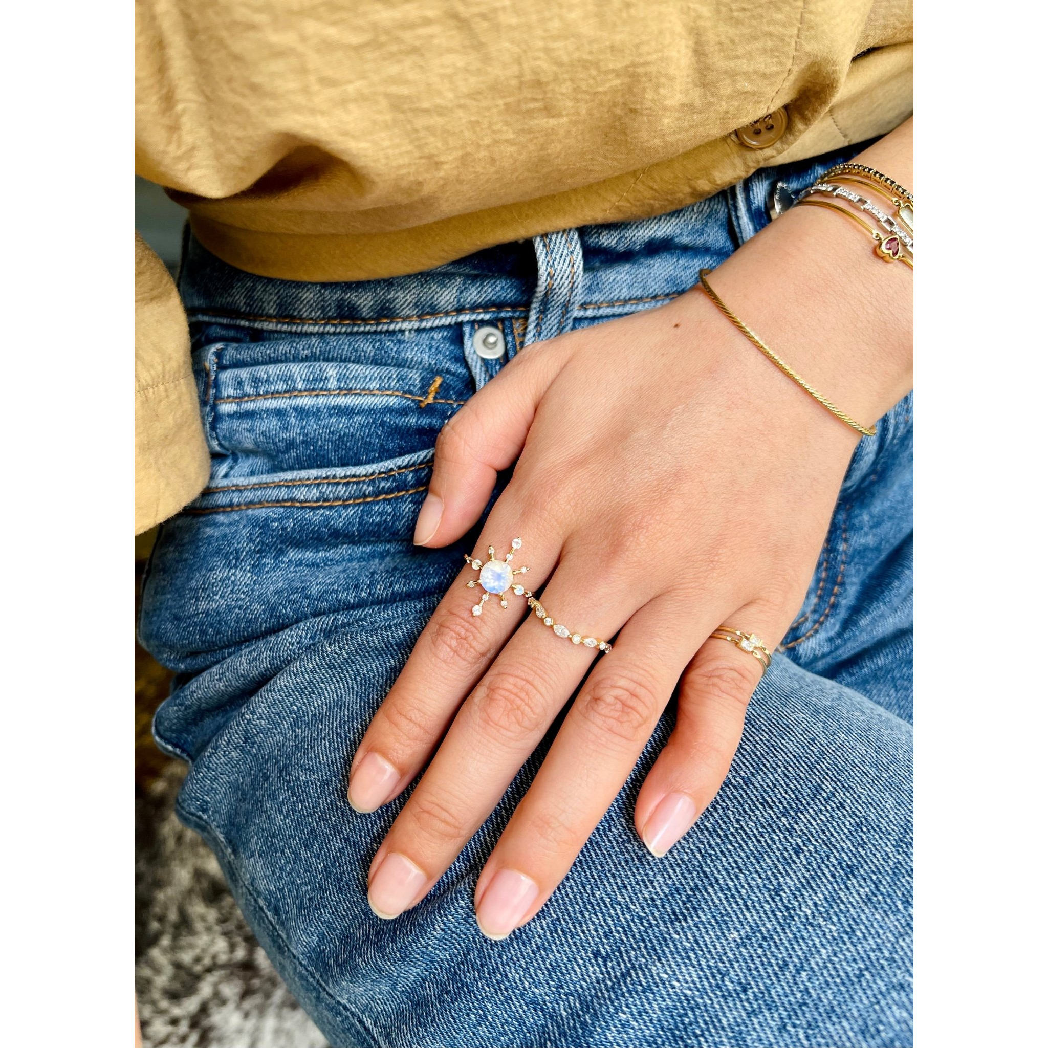 YI COLLECTION 18K rainbow moonstone diamond starburst ring