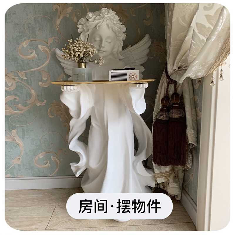 欧式复古天使落地摆件托盘客厅玄关钥匙创意桌面装饰品石膏像雕塑 - 图2