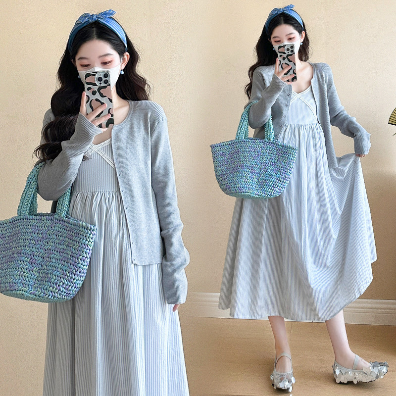 孕妇装2026早春新款孕妇纯棉花边V领吊带连衣裙＋针织开衫,淘宝优惠券,粉丝福利购,淘宝优惠卷