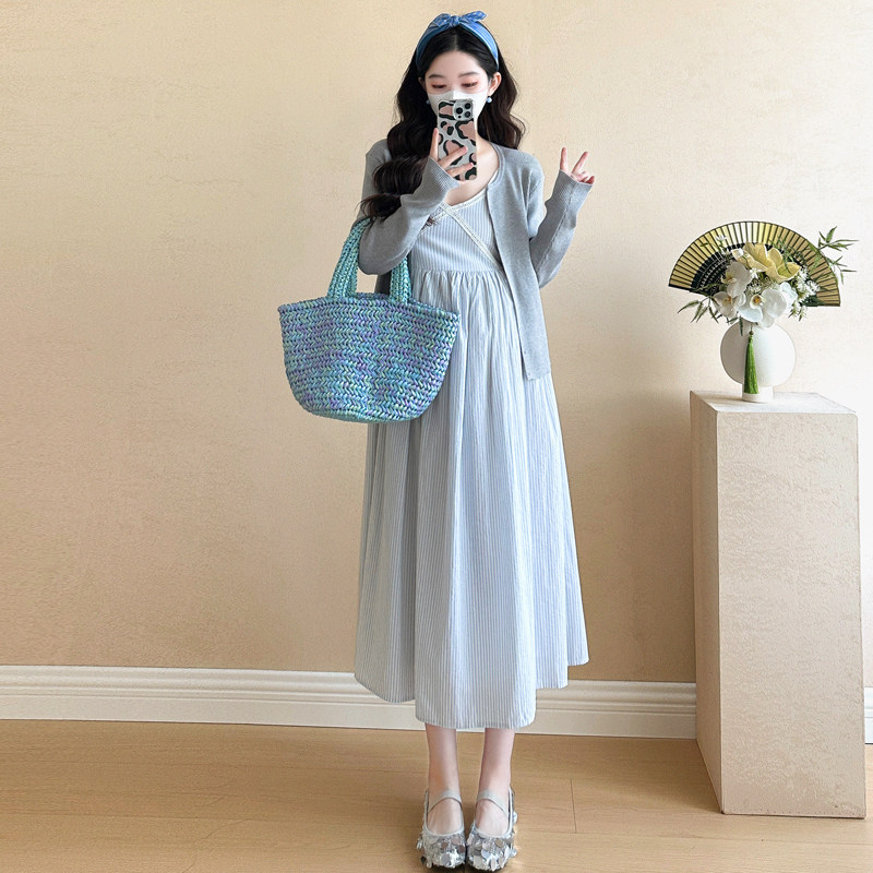 孕妇装2026早春新款孕妇纯棉花边V领吊带连衣裙＋针织开衫,淘宝优惠券,粉丝福利购,淘宝优惠卷