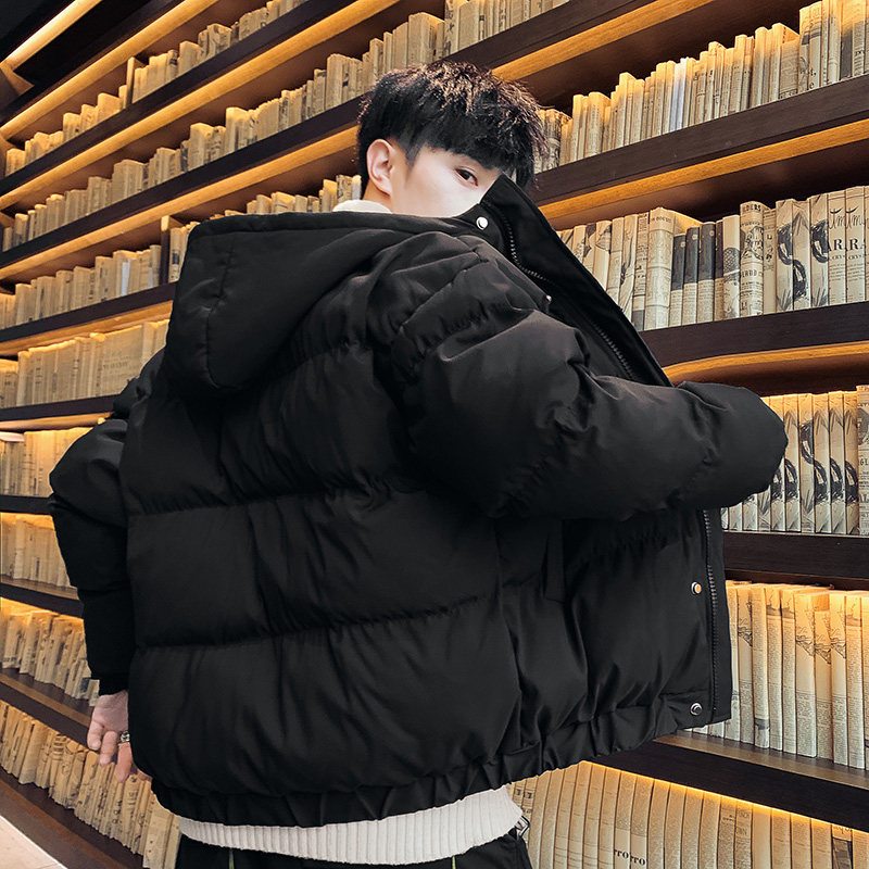 2021年男士羽绒服短款连帽棉衣青少年学生帅气面包服加厚冬季外套