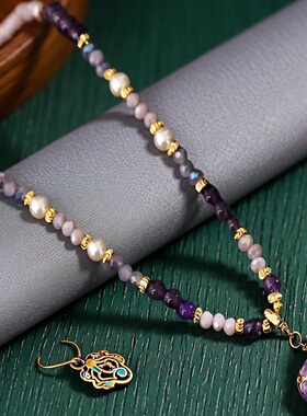 新中式珐琅串珠紫葫芦珍珠毛衣链