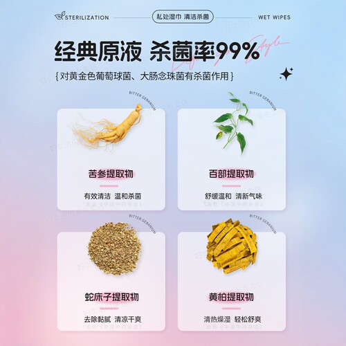 妇炎洁私处湿巾本草卫生湿巾女性免洗便携湿厕纸房事清洁杀菌专用 - 图1