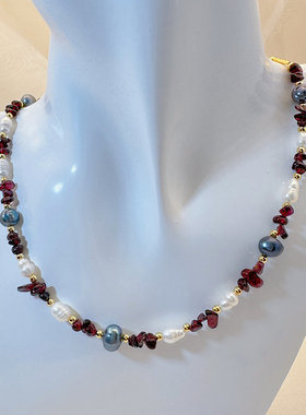 蒲蒂雅素天然石珍珠石榴石项链