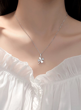 幸运四叶草999足银项链送女友