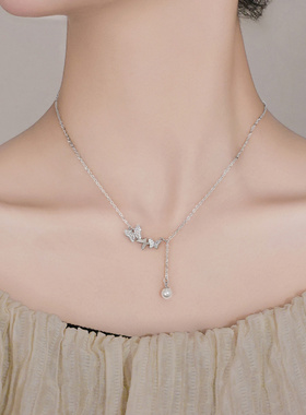 999足银蝴蝶流苏珍珠锁骨链