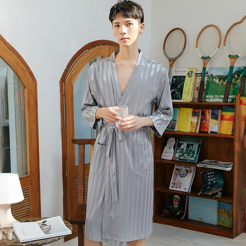 莱丝依梦旗舰店睡袍男夏季冰丝薄款浴袍春秋长款家居服大码丝绸浴衣夏天男士睡衣1