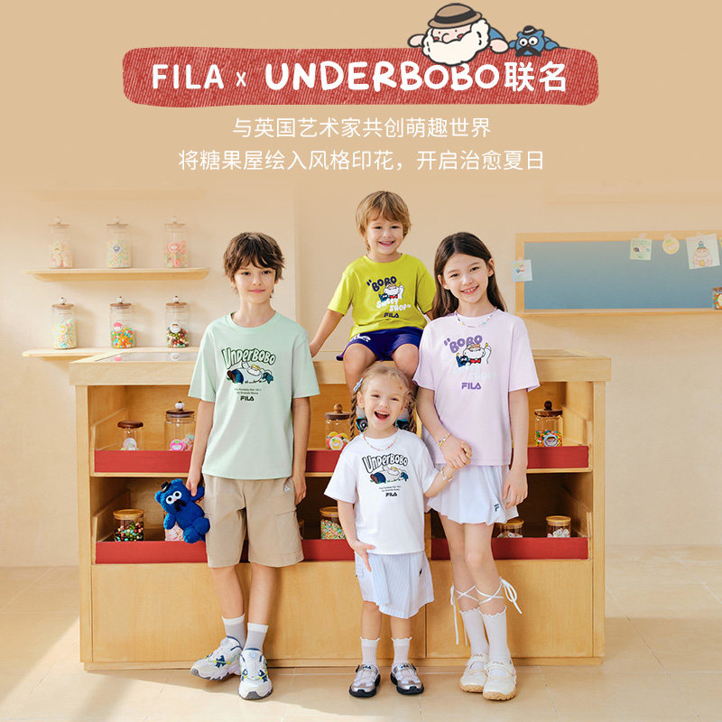 【BOBO联名T】斐乐儿童短袖T恤2026夏季新款男女童休闲纯棉上衣