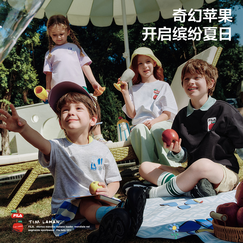 【苹果多彩T】FILAxTIM LAHAN斐乐儿童短袖T恤2025新款男女速干衣