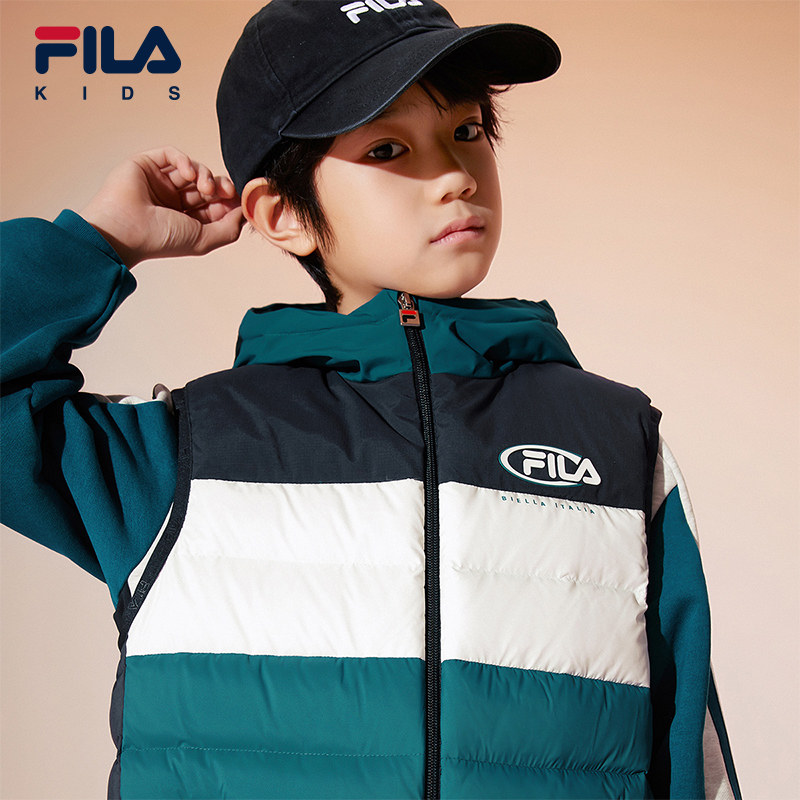 FILA斐乐儿童轻薄羽绒马甲2025冬季新款羽绒服男童中大童连帽外套,淘宝优惠券,粉丝福利购,淘宝优惠卷