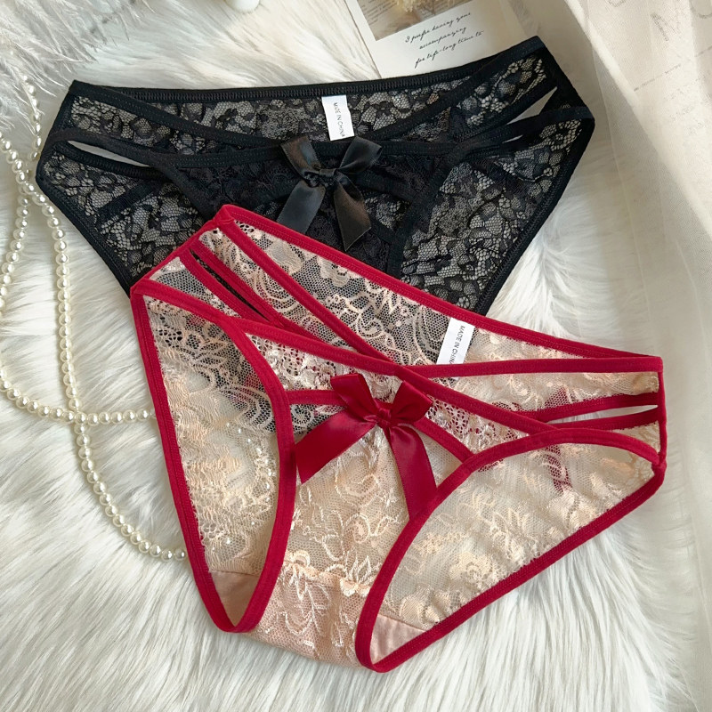 细带红内裤女棉裆透明蕾丝纯欲性感新款透气三角裤头短裤中腰提臀,淘宝优惠券,粉丝福利购,淘宝优惠卷