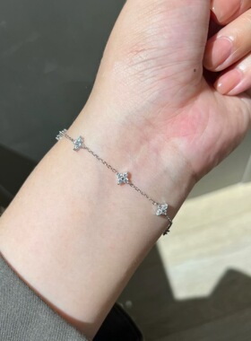 通体S925纯银镀14K金四叶草手链