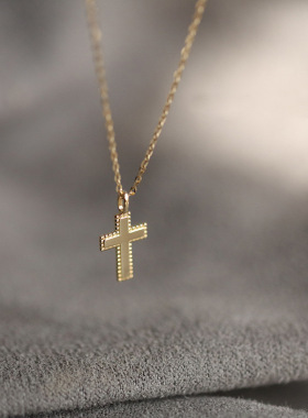 美国14K包金简约时尚小众设计项链光面十字架造型吊坠锁骨链