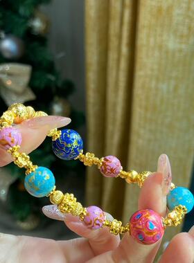 漆艺木球足金手串 24K黄金流光溢彩的质感