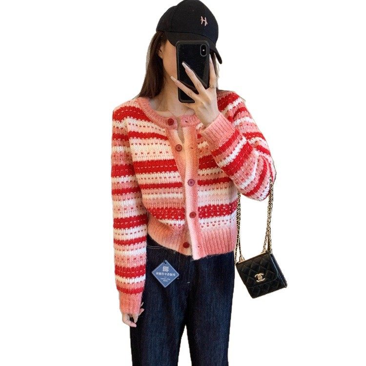 AMR UU◆氛围感 配色好美显瘦开衫针织毛衣短款外套上衣女春新款,淘宝优惠券,粉丝福利购,淘宝优惠卷