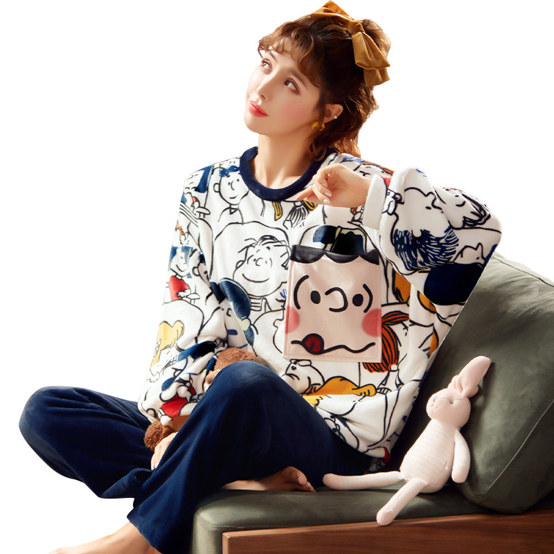 冬季法兰绒可外穿可爱珊瑚绒睡衣 伊柔情睡衣/家居服套装