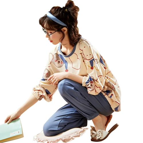 Осенняя хлопковая пижама, тонкий хлопковый лонгслив, летний комплект, большой размер, 2024 года