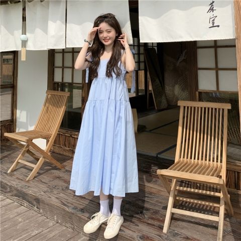 2021年夏季新款韩版设计感系带蝴蝶结超仙气质百搭吊带连衣裙女