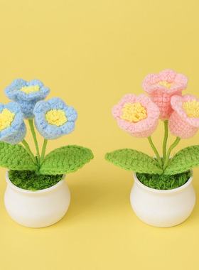 跨境毛线手工自制钩织仿真花盆栽创意钩织盆栽车载办公室家居摆件