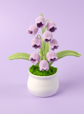 成品雪五铃兰花盆栽手工跨境编织多头仿真花家居装饰假花摆件
