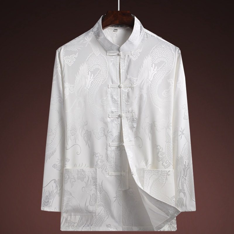 中国风冰丝唐装男长袖2021春夏秋季红色爸爸装中老年爷爷中式汉服,淘宝优惠券,粉丝福利购,淘宝优惠卷