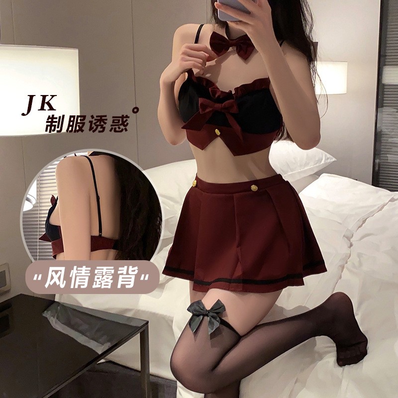 超短裙性感百褶裙jk制服套装纯欲少女全套齐臂走光20cm长超光短裙 - 图1