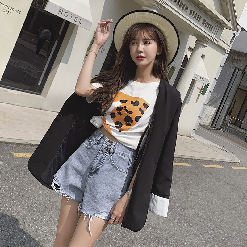 牛仔夏季2020年新款高腰阔腿潮短裤 若来若去牛仔裤