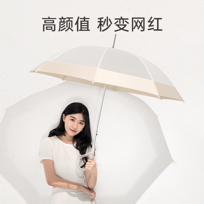 左都自动白色透明长柄雨伞大号女双人网红高级感颜值加厚加固防风